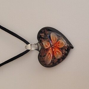 Murano Glass Heart Pendant 925 Silver Clasp Necklace